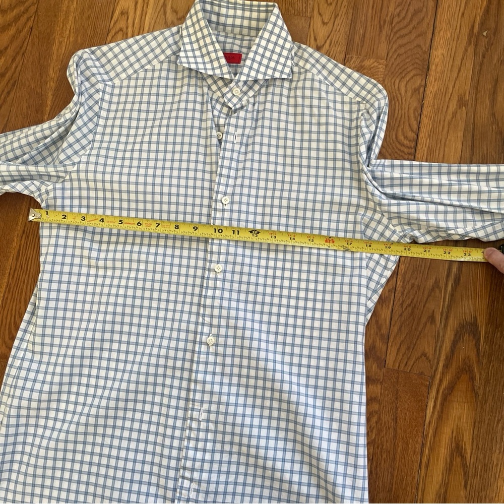 Isaia Blue and White Checkered Dress Shirt - Picture 2 of 5